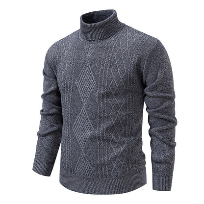 Men’s Roll-Neck Jumper – Textured Diamond Knit with Ribbed Cuffs