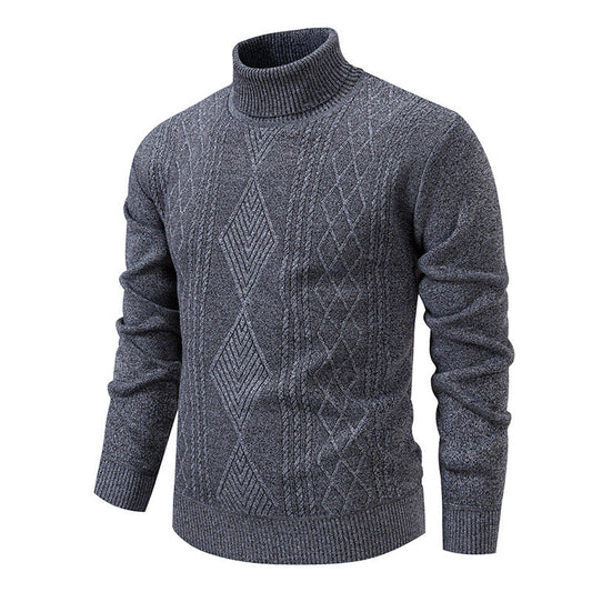 Men’s Roll-Neck Jumper – Textured Diamond Knit with Ribbed Cuffs