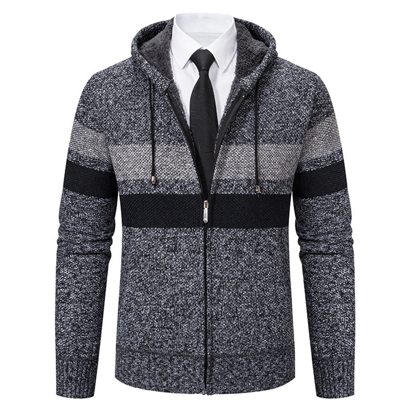 Men’s Zip Hoodie – Contrast Stripes with Teddy Lining