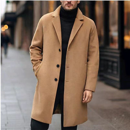 Men’s Overcoat – Notch Lapel with Straight Mid-Length Cut
