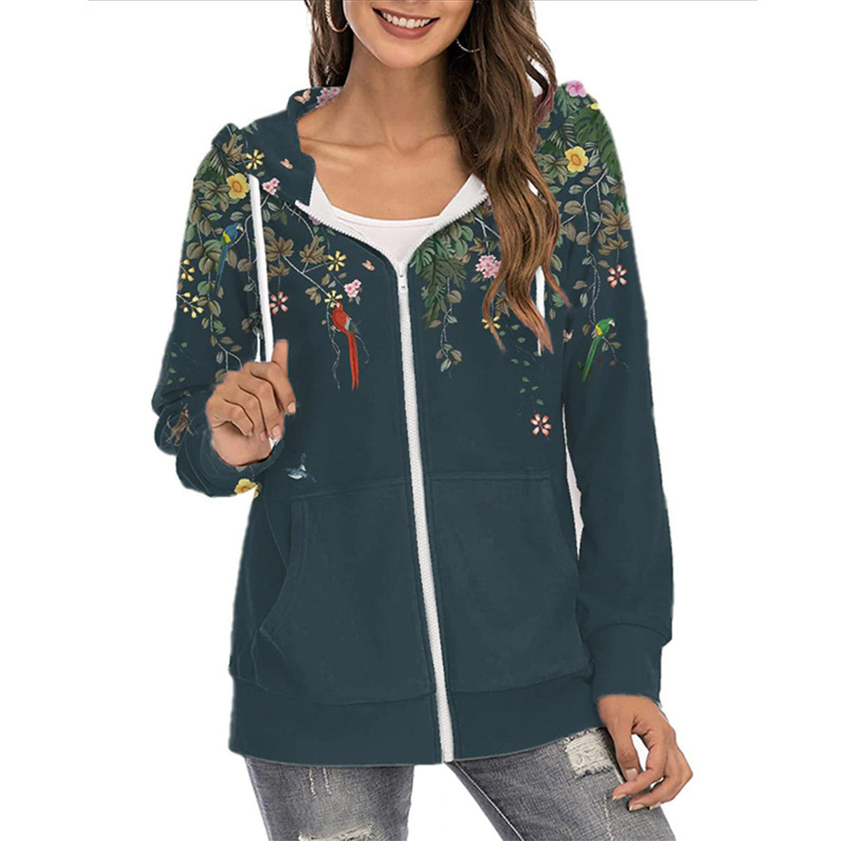 Women’s Butterfly Print Zip-Up Hoodie – Lightweight Casual Layer with Gradient Design