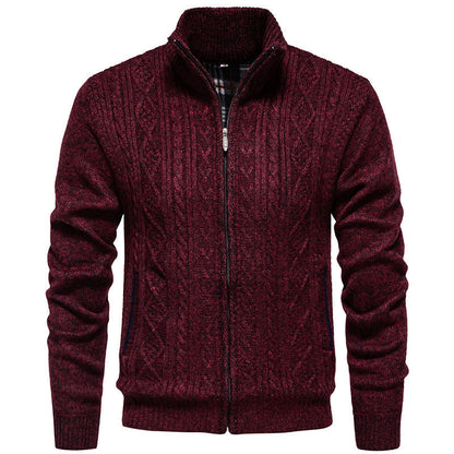Men’s Zip-Through Knitted Jacket – Cable Pattern with Stand Collar