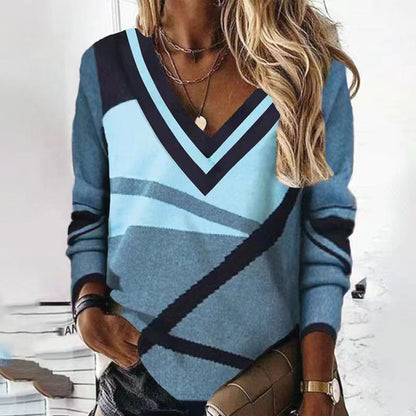 Women’s Printed V-Neck Long-Sleeve Top – Relaxed Everyday Style for Cooler Days