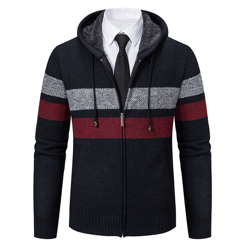 Men’s Zip Hoodie – Contrast Stripes with Teddy Lining