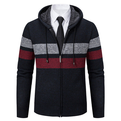 Men’s Zip Hoodie – Contrast Stripes with Teddy Lining