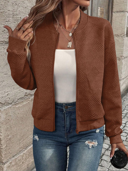 Women’s Textured Zip-Up Cardigan – Relaxed Knit Layer for Everyday and Travel Wear