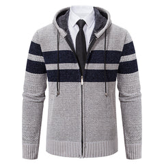 Men’s Zip Hoodie – Marled Knit with Chest Stripes and Concealed Zip