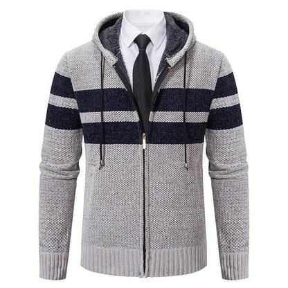 Men’s Zip Hoodie – Marled Knit with Chest Stripes and Concealed Zip