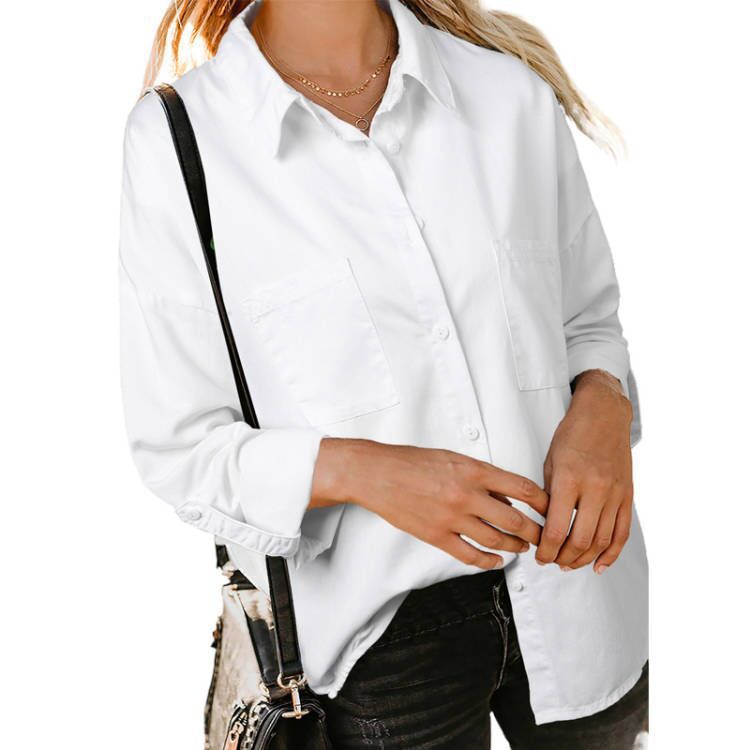 Women’s Double-Pocket Button Shirt – Relaxed Long-Sleeve Style for Smart Casual Wear