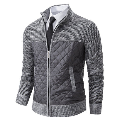 Men’s Knitted Hybrid Jacket – Diamond-Quilted Front with Stand Collar