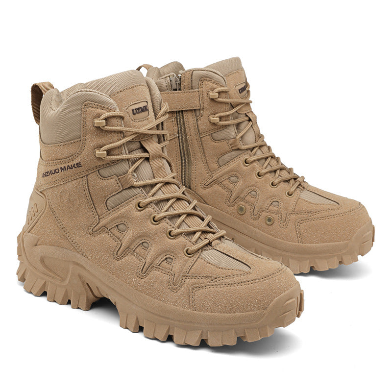 Men’s Heavy-Duty Tactical Boots – High-Top Lace-Up Design with Side Zip and Aggressive Lug Sole