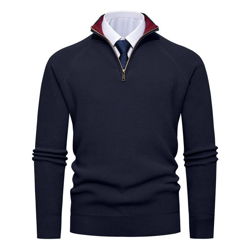 Men’s Half-Zip Jumper – Ribbed Texture with Contrast Stand Collar