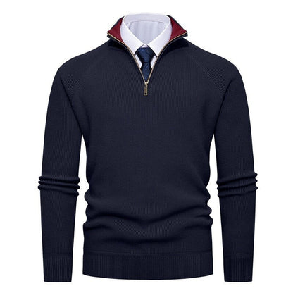 Men’s Half-Zip Jumper – Ribbed Texture with Contrast Stand Collar