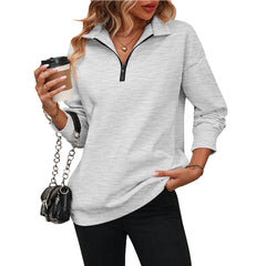 Women’s Quarter-Zip Sweatshirt – Shirt Collar Sweatshirt with Side Splits