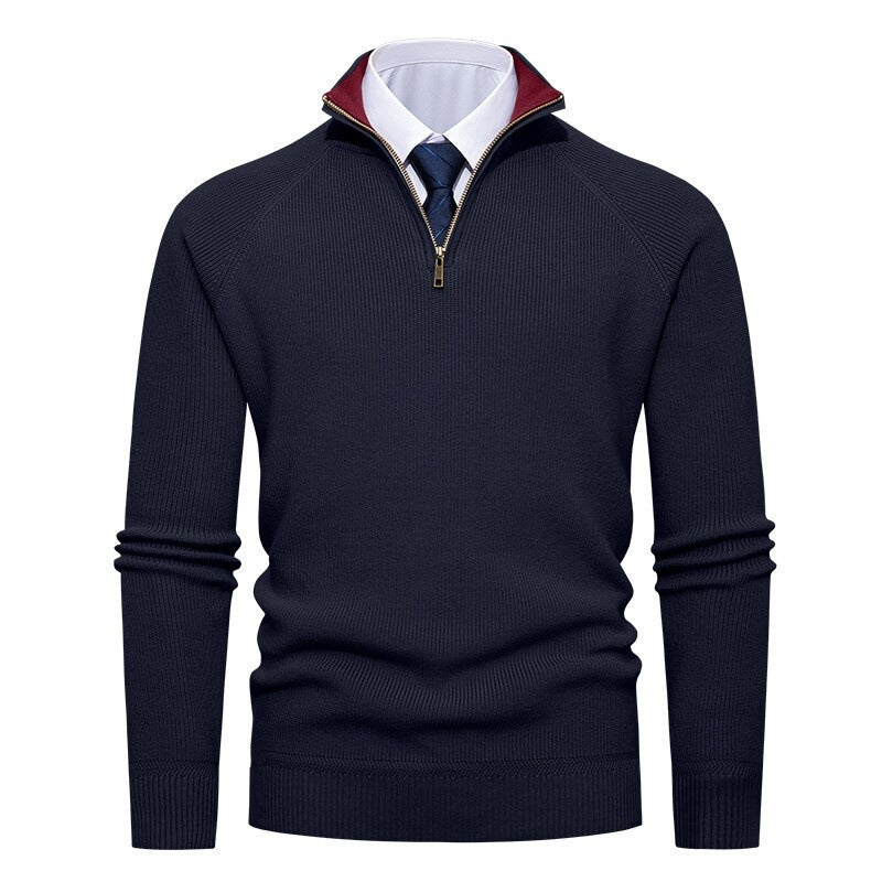 Men’s Half-Zip Jumper – Ribbed Texture with Contrast Stand Collar