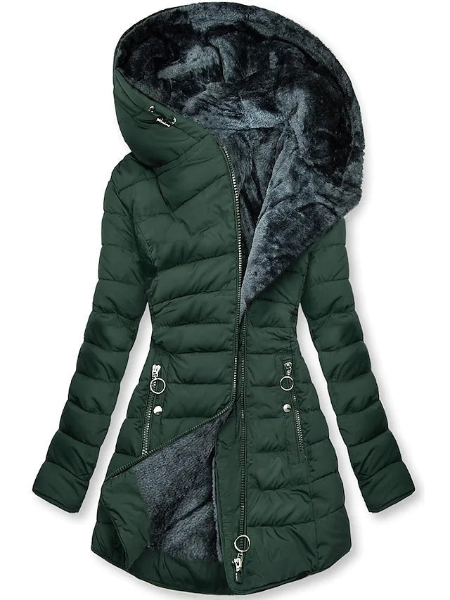 Women’s Plush-Lined Puffer Coat – Fitted Hooded Layer for Deep Winter Wear