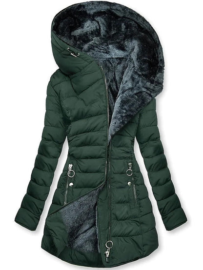Women’s Plush-Lined Puffer Coat – Fitted Hooded Layer for Deep Winter Wear