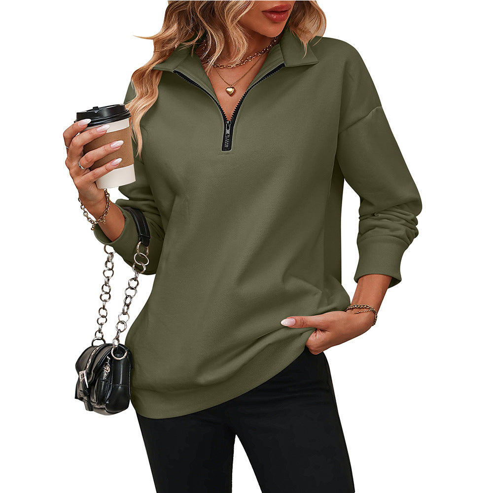 Women’s Quarter-Zip Sweatshirt – Shirt Collar Sweatshirt with Side Splits