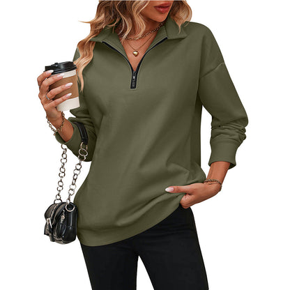 Women’s Quarter-Zip Sweatshirt – Shirt Collar Sweatshirt with Side Splits