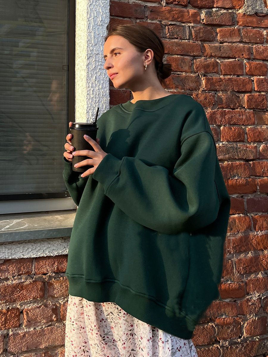 Women’s Oversized Crew Neck Fleece Sweatshirt – Relaxed Casual Layer for Everyday Wear