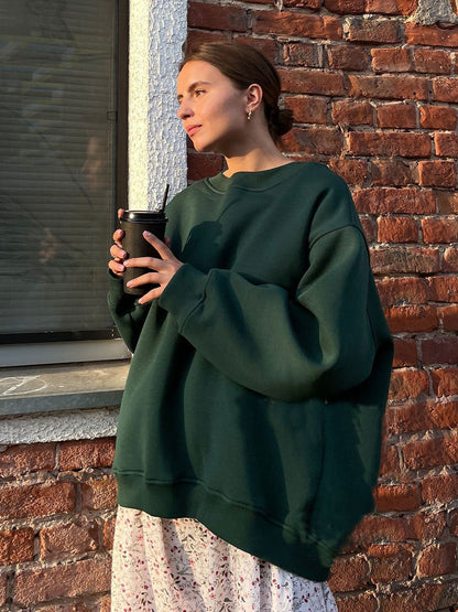 Women’s Oversized Crew Neck Fleece Sweatshirt – Relaxed Casual Layer for Everyday Wear