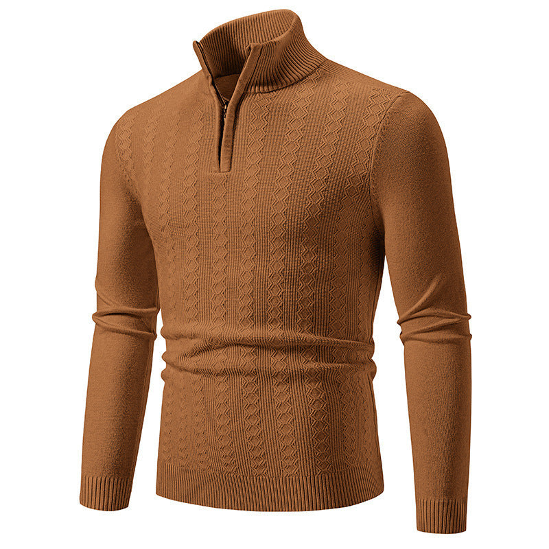 Men’s Cable-Knit Jumper – Stand Collar with Short Zip