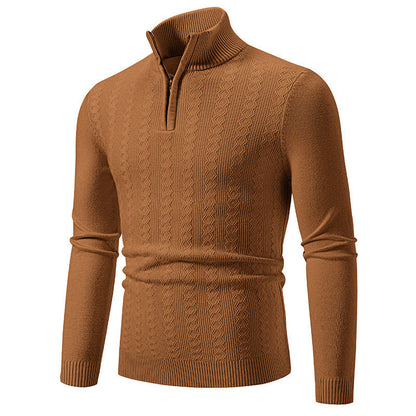 Men’s Cable-Knit Jumper – Stand Collar with Short Zip