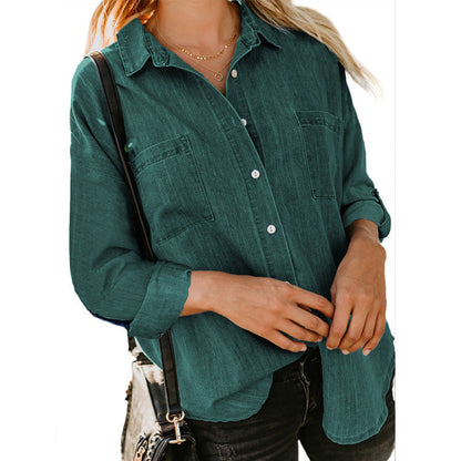 Women’s Double-Pocket Button Shirt – Relaxed Long-Sleeve Style for Smart Casual Wear
