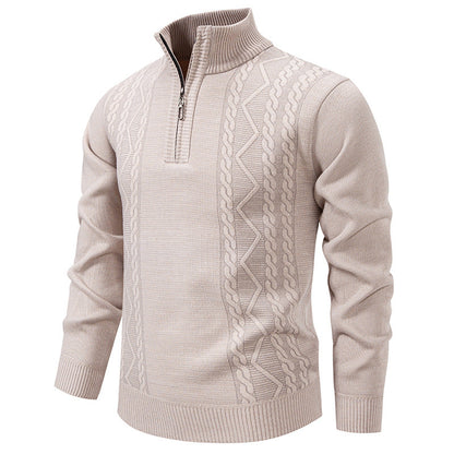 Men’s Half-Zip Knit Jumper – High Stand Collar with Cable Panels