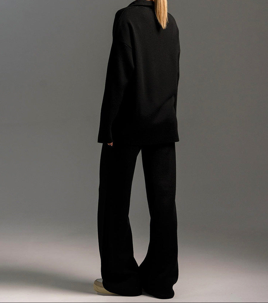 Women’s Relaxed Two-Piece Co-Ord Set – Collared Sweater and Wide-Leg Trousers