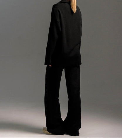 Women’s Relaxed Two-Piece Co-Ord Set – Collared Sweater and Wide-Leg Trousers