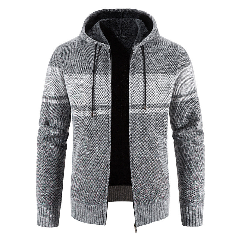 Men’s Zip Hoodie – Horizontal Stripes with Teddy Lining and Ribbed Cuffs