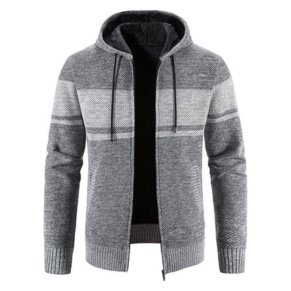Men’s Zip Hoodie – Horizontal Stripes with Teddy Lining and Ribbed Cuffs
