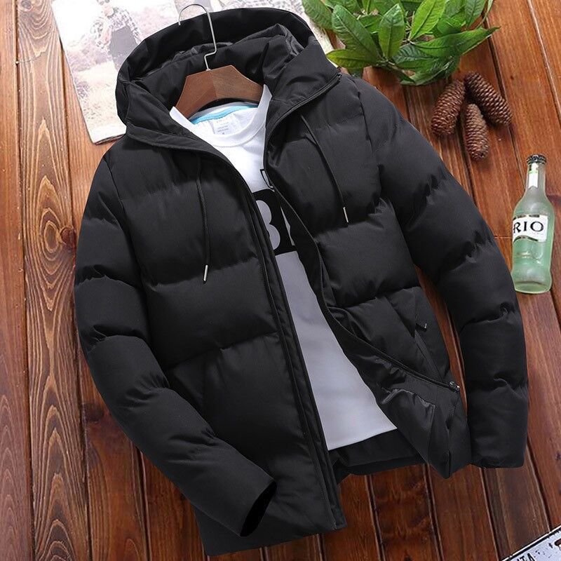 Men’s Windproof Puffer Jacket – Water-Repellent Finish with Fixed Hood