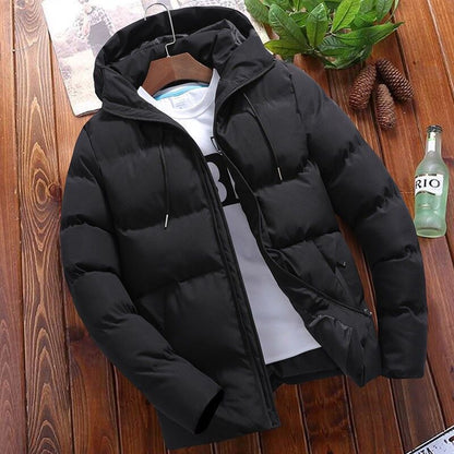 Men’s Windproof Puffer Jacket – Water-Repellent Finish with Fixed Hood
