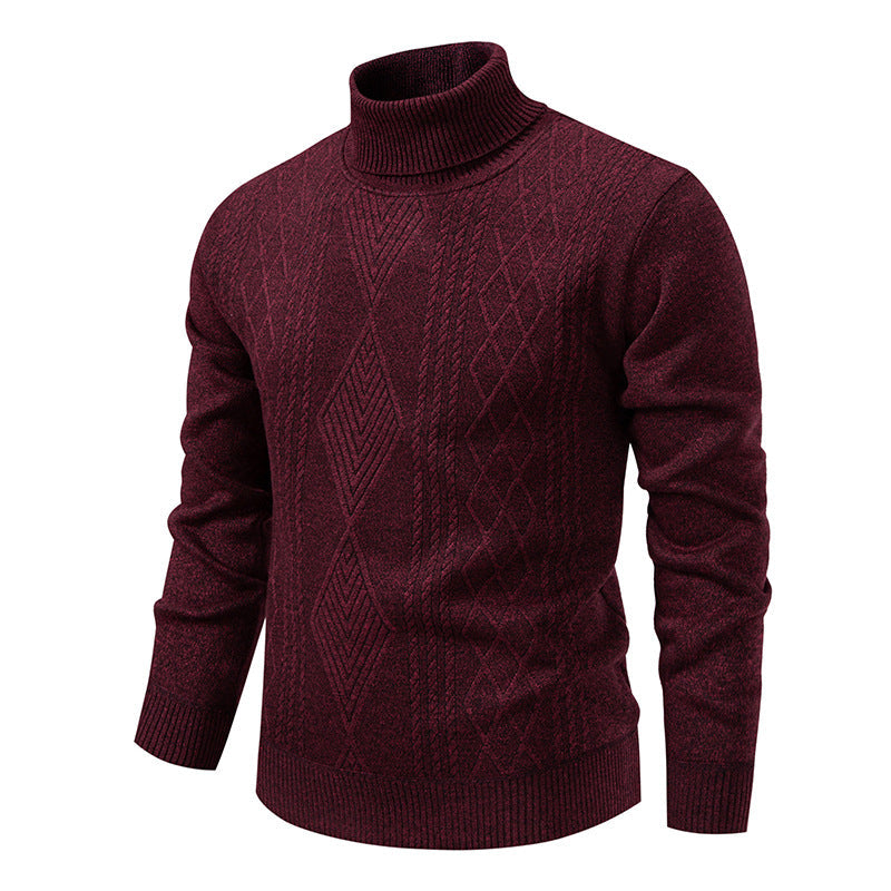 Men’s Roll-Neck Jumper – Textured Diamond Knit with Ribbed Cuffs