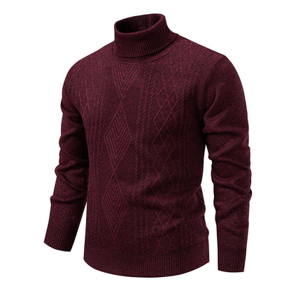 Men’s Roll-Neck Jumper – Textured Diamond Knit with Ribbed Cuffs