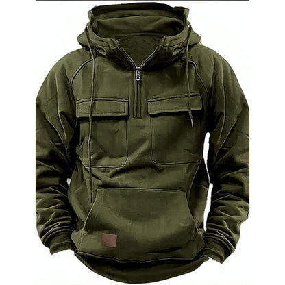 Men’s Utility Half-Zip Hoodie – Multi-Pocket Pullover for Casual Outdoor Wear