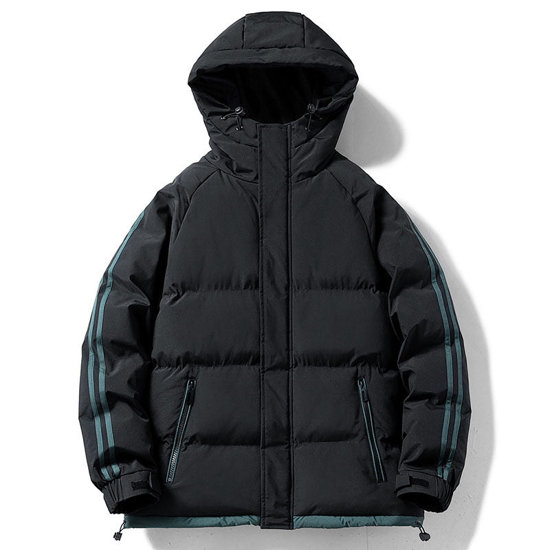 Men’s Puffer Jacket – Contrast Side Stripes with Hood
