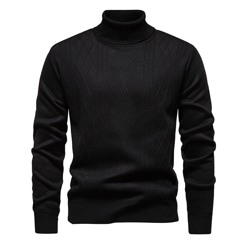 Men’s Roll-Neck Jumper – Textured Diamond Knit with Ribbed Cuffs