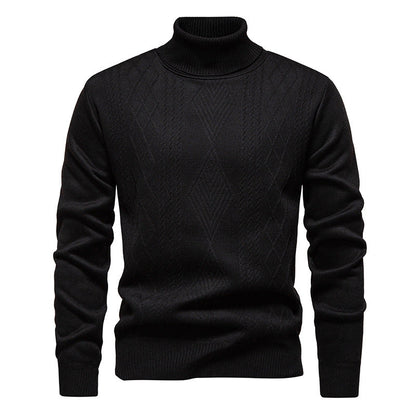 Men’s Roll-Neck Jumper – Textured Diamond Knit with Ribbed Cuffs