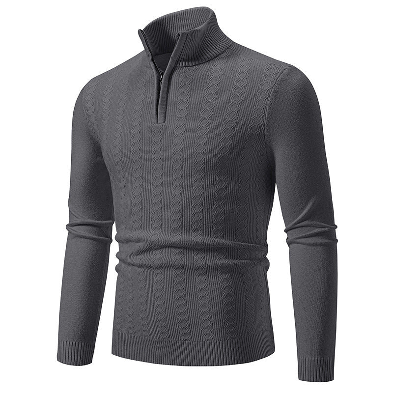 Men’s Cable-Knit Jumper – Stand Collar with Short Zip