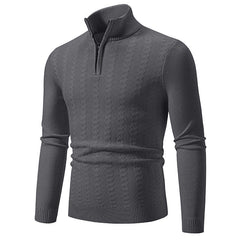 Men’s Cable-Knit Jumper – Stand Collar with Short Zip