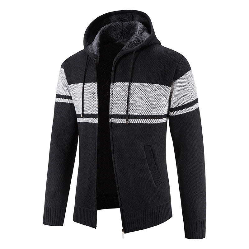 Men’s Zip Hoodie – Horizontal Stripes with Teddy Lining and Ribbed Cuffs
