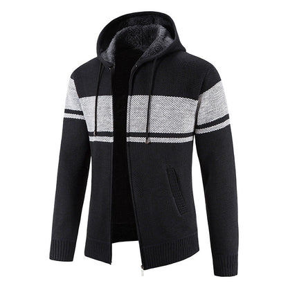 Men’s Zip Hoodie – Horizontal Stripes with Teddy Lining and Ribbed Cuffs