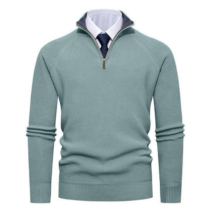 Men’s Half-Zip Jumper – Ribbed Texture with Contrast Stand Collar