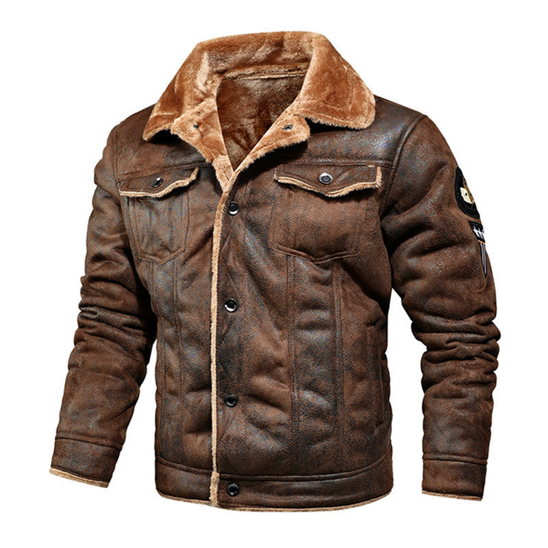 Men’s Leather Aviator Jacket – Warm Fleece-Lined Pilot Outerwear for Winter Wear