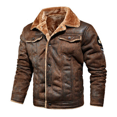 Men’s Leather Aviator Jacket – Warm Fleece-Lined Pilot Outerwear for Winter Wear