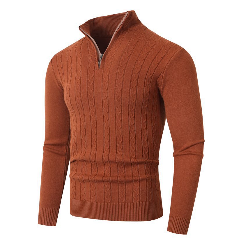 Men’s Cable-Knit Half-Zip Jumper – Stand Collar with Ribbed Trims