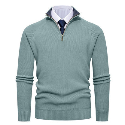 Men’s Half-Zip Jumper – Ribbed Texture with Contrast Stand Collar